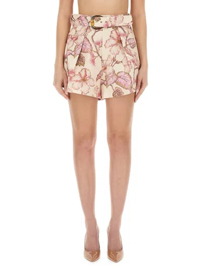 Zimmermann Bermuda Shorts With Floral Print In Pink