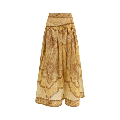 Zimmermann Bicolor Cotton Long Skirt In Brown