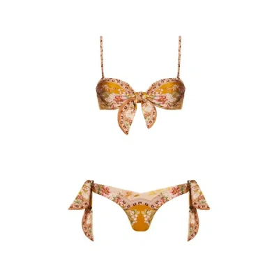 Zimmermann Wylie Scarf Tie Floral Print Bikini In Beige
