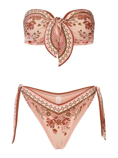 Zimmermann Mini Adjustable Bikini With Boning And Signature Back Closure In Pink
