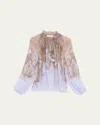 Zimmermann Flowy Gradient Blouse With Ruffled Neckline In White