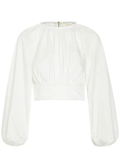 Zimmermann Billow Gathered Cotton-poplin Cropped Top In White