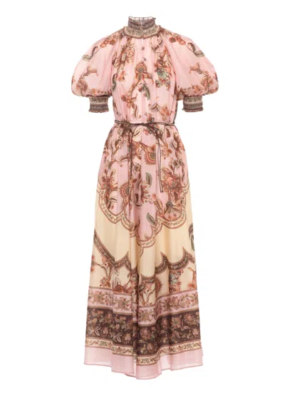 Zimmermann Billow Maxi Dress With High Neck And Balloon Sleeves In Multi