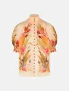 Zimmermann 'billow' Ramie Puff Sleeves Blouse In 'cream Palm Floral'