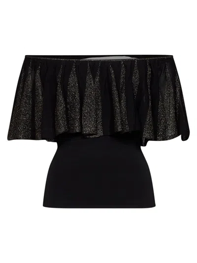 Zimmermann Black And Gold Metallic Knit Valiant Frill Top