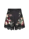 Zimmermann Belted Lace-trimmed Floral-print Silk And Cotton-blend Twill Shorts In Black