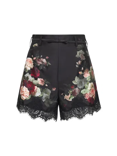 ZIMMERMANN BLACK CASCADE PRINT HYPNOTIC SHORTS