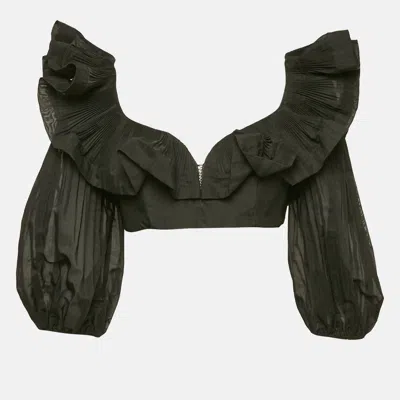 Zimmermann Black Crepe Ruffled Crop Top