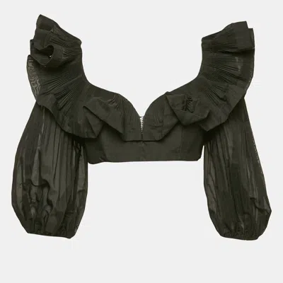 Pre-owned Zimmermann Black Crepe Ruffled Crop Top M