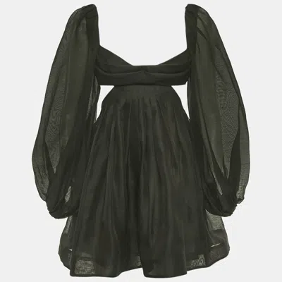 Pre-owned Zimmermann Black Cut-out Linen Mini Dress Xs