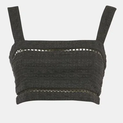 Pre-owned Zimmermann Black Embroidered Cotton Sleeveless Crop Top M