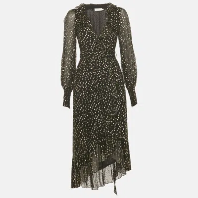 Pre-owned Zimmermann Black Fil Coupe Silk Wrap Midi Dress S