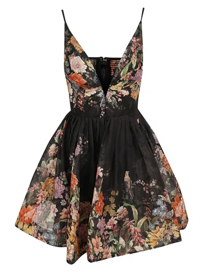 ZIMMERMANN ZIMMERMANN BLACK FLORAL-PRINT BLACK MINI DRESS