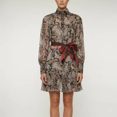 Pre-owned Zimmermann Black Floral Print Chiffon Ladybeetle Lantern Mini Dress M