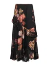 Zimmermann Black Floral Viscose Hypnotic Asymmetric Skirt In Multi