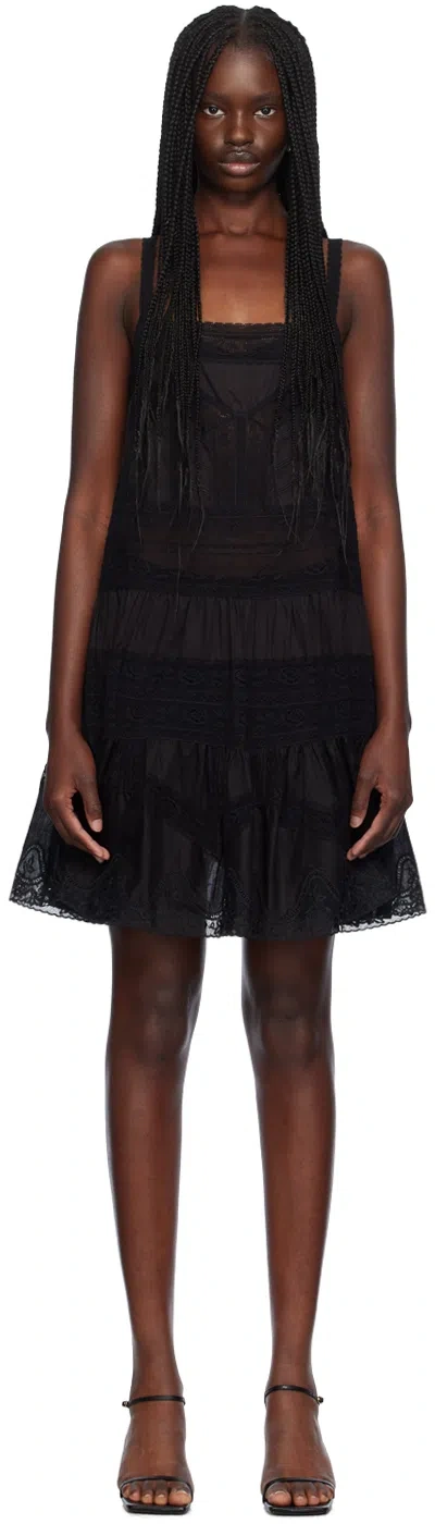 Zimmermann Halliday Cotton Lace Trim Mini Dress In Black