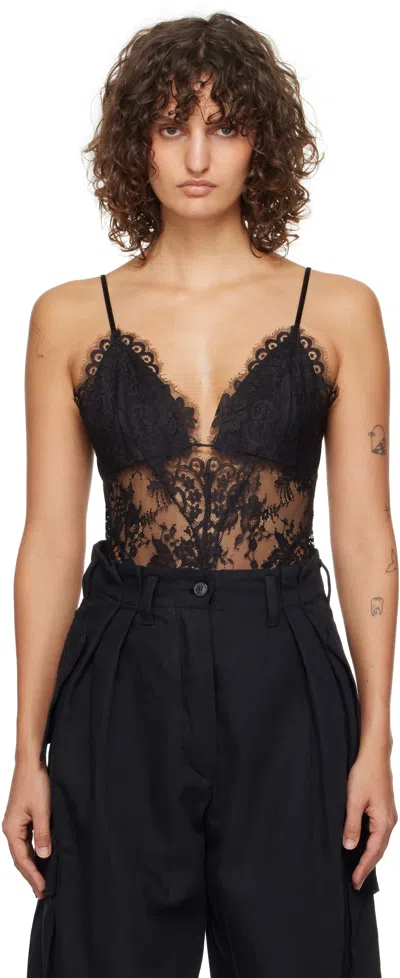 Zimmermann Illustration Cotton Blend Lace Bodysuit In Black