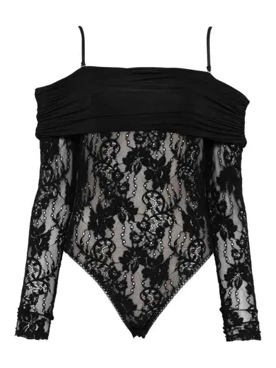 Zimmermann Black Lace Bodysuit In Animal Print