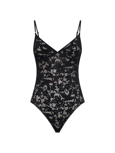 Zimmermann Lace-embroidered V-neck Bodysuit In Black