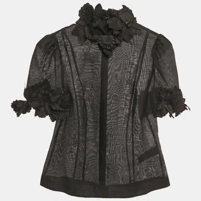 Pre-owned Zimmermann Black Line Silk Liftoff Flower Luminosity Top S