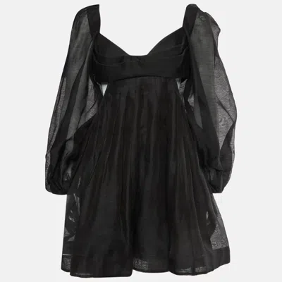 Zimmermann Black Linen Blend Harmony Bralette Mini Dress