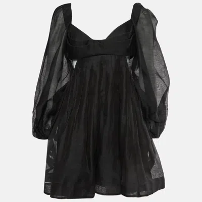 Pre-owned Zimmermann Black Linen Blend Harmony Bralette Mini Dress M