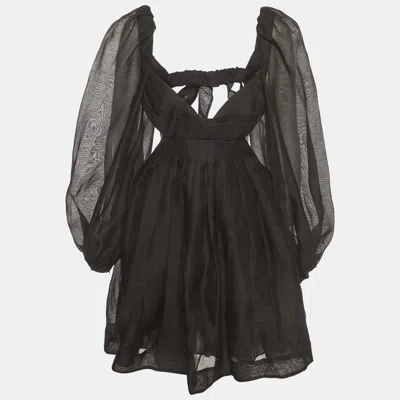 Pre-owned Zimmermann Black Linen Silk Blend Harmony Bralette Mini Dress L