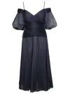 Zimmermann Black Off-shoulder Pleated Midi Dress In Blu