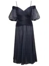 Zimmermann Black Off-shoulder Pleated Midi Dress In Blu
