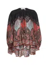 Zimmermann Rhiannon Ruffle Billow Silk Blouse In Black Paisley  In Black