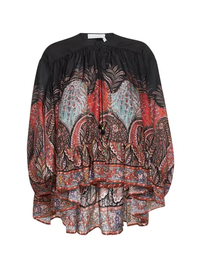 ZIMMERMANN BLACK PAISLEY HABOTAI SILK RHIANNON BLOUSE