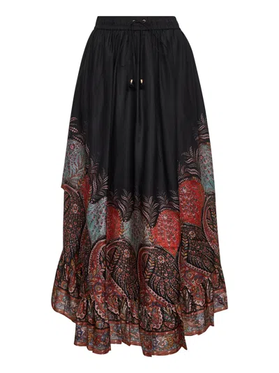 ZIMMERMANN BLACK PAISLEY HABOTAI SILK RHIANNON MAXI SKIRT
