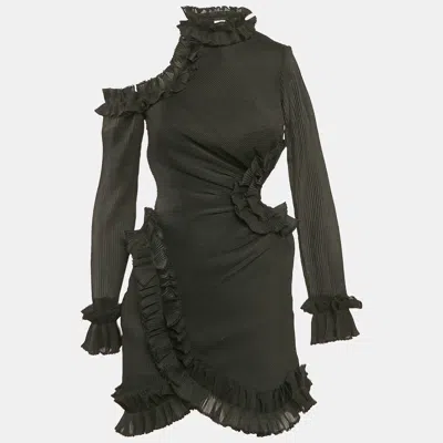 Pre-owned Zimmermann Black Plisse Ruffled Cut-out Mini Dress Xs