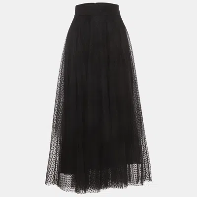 Pre-owned Zimmermann Black Polka Dot Tulle High Waist Midi Skirt S