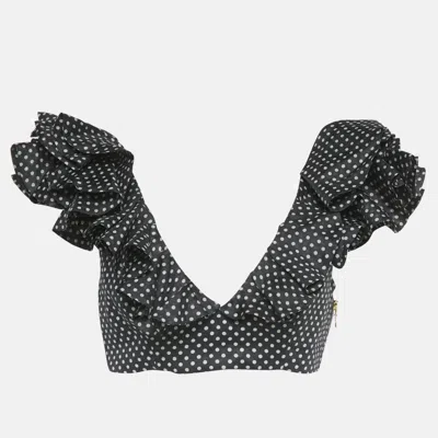 Zimmermann Black Polka Dots Linen Painted Heart Cascade Top