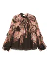 Zimmermann Womens Black Floral Illuminate Flutter Floral-print Sheer Blouse