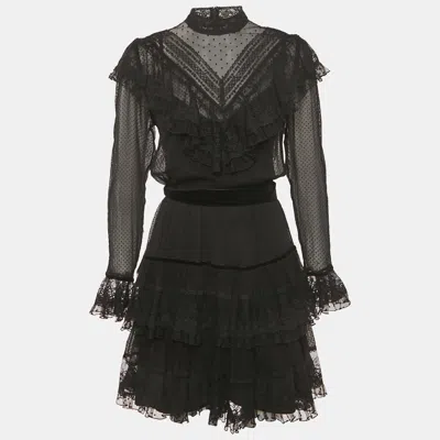 Zimmermann Black Silk & Lace Trim Ruffled Mini Dress