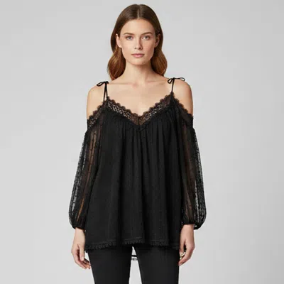 Pre-owned Zimmermann Black Silk Chiffon Swiss Dot Realm Scallop Blouse M