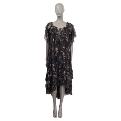 Pre-owned Zimmermann Black Silk Paradiso Floating Floral Midi Dress 1 S