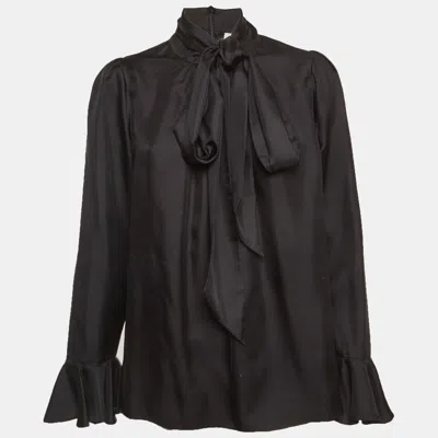 Pre-owned Zimmermann Black Silk Tie Neck Blouse L