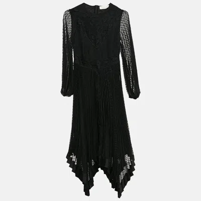 Zimmermann Black Swiss Dots Lace And Chiffon Plisse Espionage Midi Dress