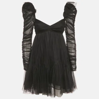 Pre-owned Zimmermann Black Tulle Ruched Mini Dress Xs