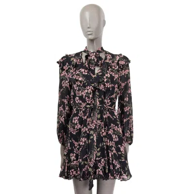Pre-owned Zimmermann Black Viscose Fleeting Flounce Floral Mini Dress S