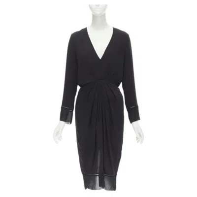 Pre-owned Zimmermann Black V-neck Gathered Waist Lattice Detail Dress Us0 Xs