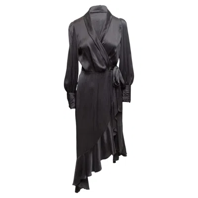 Pre-owned Zimmermann Black  Long Sleeve Silk Wrap Dress Designer Size 1