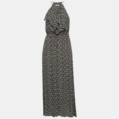 Pre-owned Zimmermann Black/white Floral Print Crepe Tie-up Detail Maxi Dress M