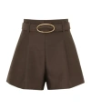 Zimmermann Illuminate Belted Pleated Wool And Silk-blend Shorts In Brown