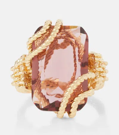 Zimmermann Bloom Embellished Gold-plated Ring In Burgundy