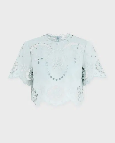 Zimmermann Awaken Cropped Broderie Anglaise Linen Top In Blue
