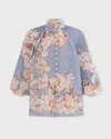 Zimmermann Blouse Cascadian Billow Blå